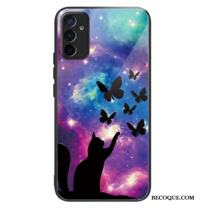 Coque Samsung Galaxy M13 Verre Trempé Chat et Papillons