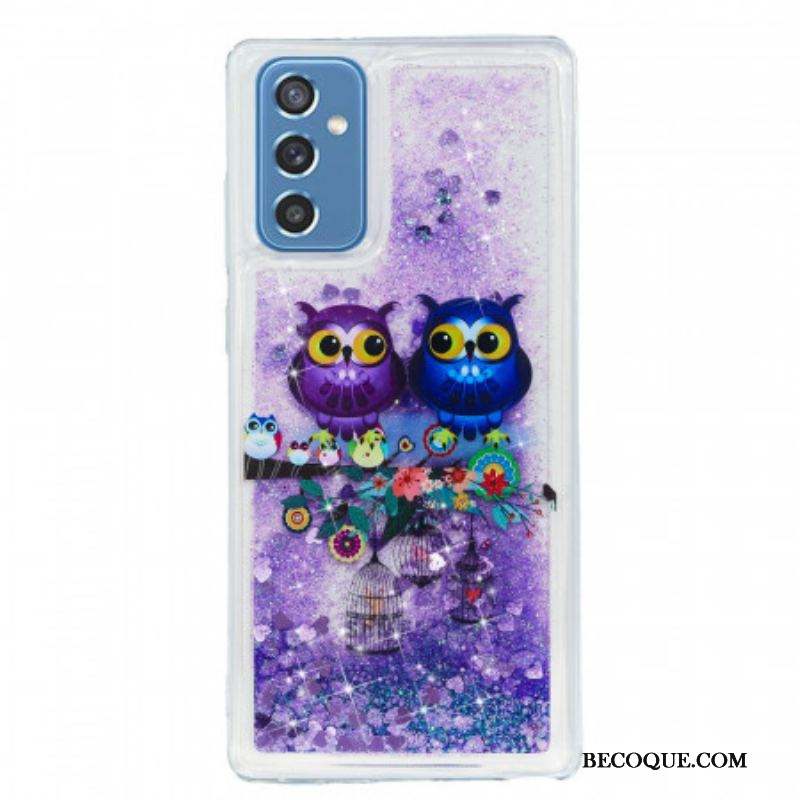 Coque Samsung Galaxy M52 5G Couple de Hiboux Violets