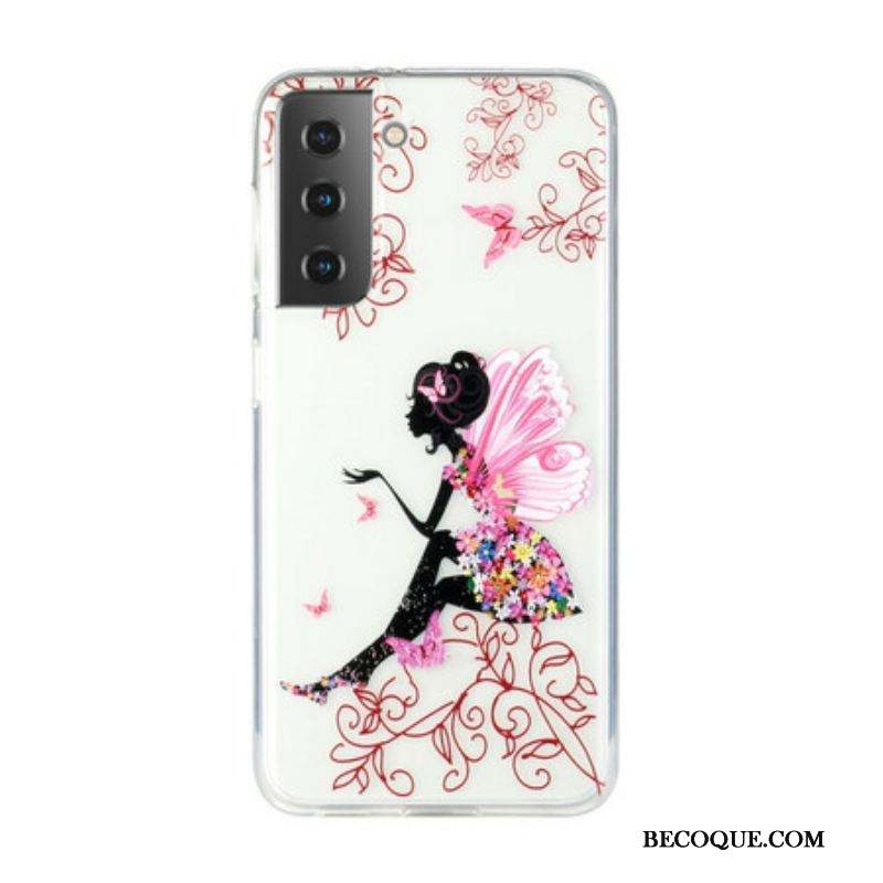 Coque Samsung Galaxy S2 5G Transparente Fée Fleurie