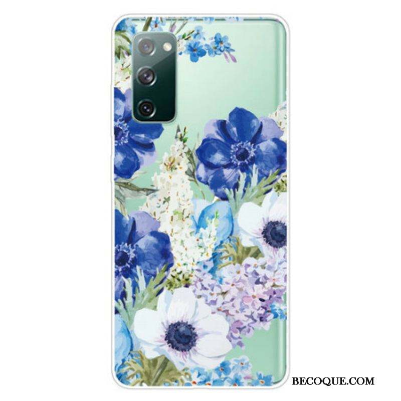 Coque Samsung Galaxy S20 FE Transparente Fleurs Bleues Aquarelle