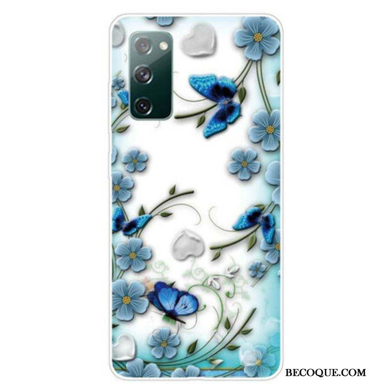 Coque Samsung Galaxy S20 FE Transparente Papillons et Fleurs Rétros