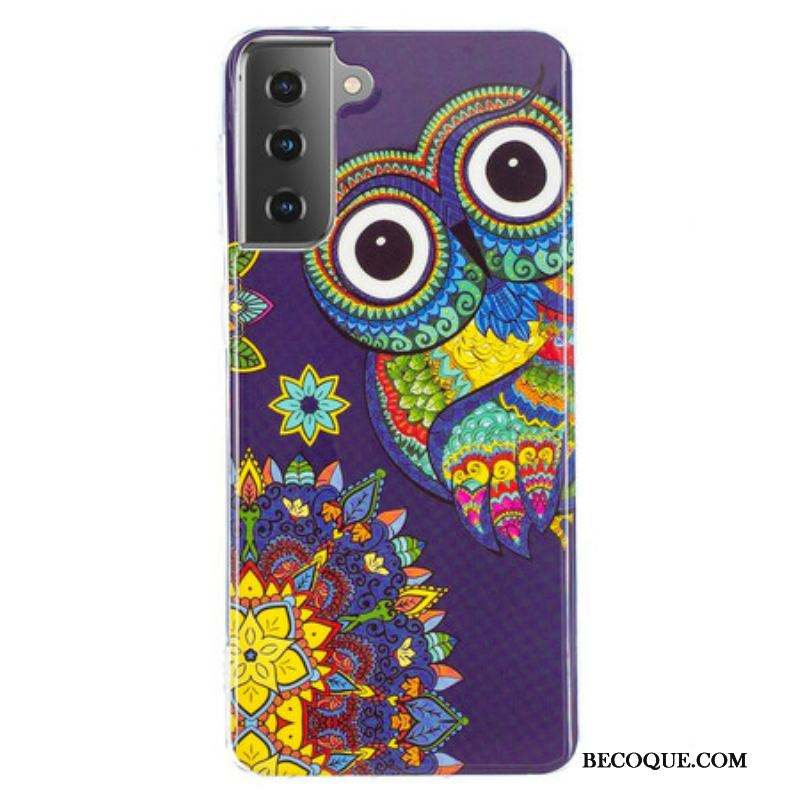 Coque Samsung Galaxy S21 5G Hibou Mandala Fluorescente