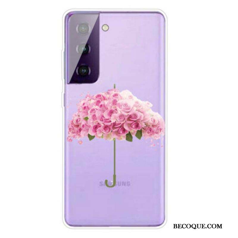 Coque Samsung Galaxy S21 5G Parapluie en Roses
