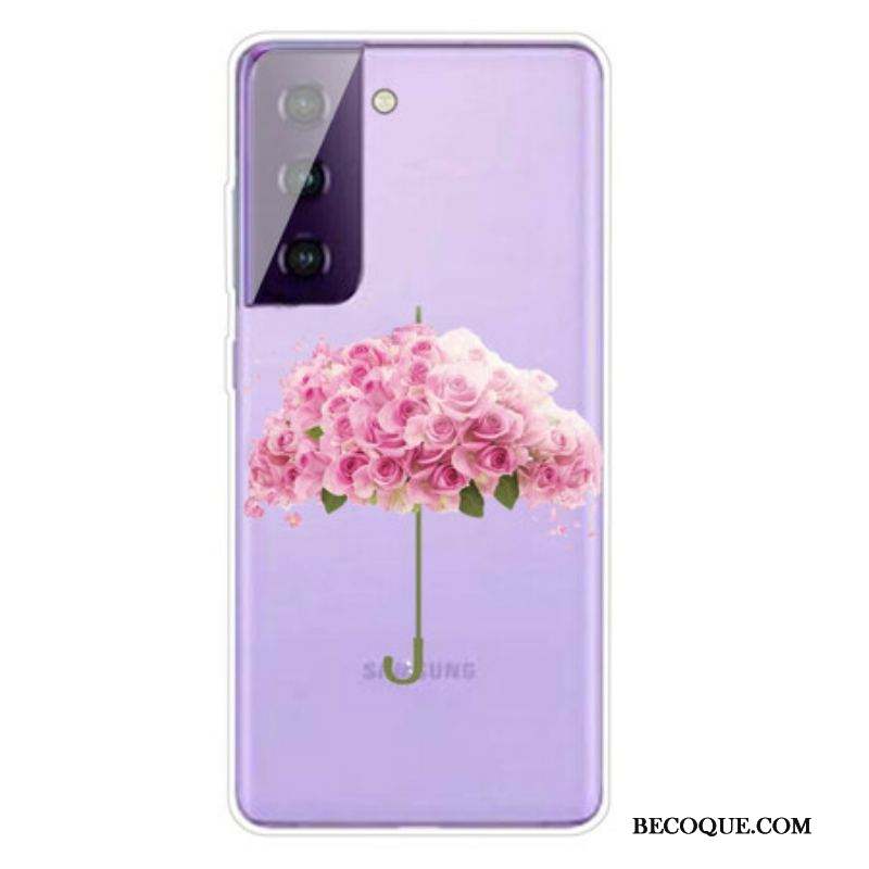 Coque Samsung Galaxy S21 5G Parapluie en Roses
