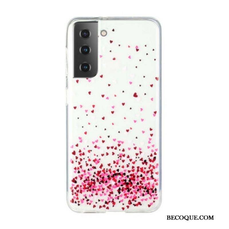 Coque Samsung Galaxy S21 5G Transparente Multiples Coeurs