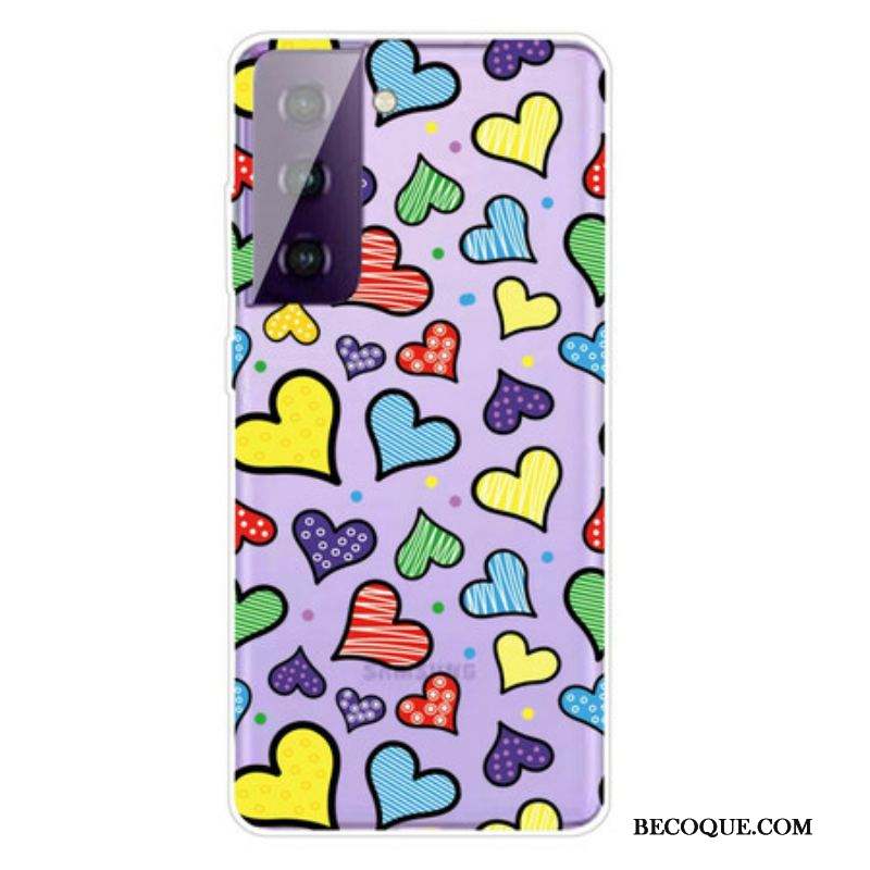 Coque Samsung Galaxy S21 FE Coeurs Multicolores