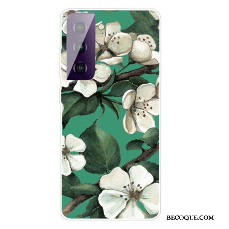 Coque Samsung Galaxy S21 FE Fleurs Blanches Peintes