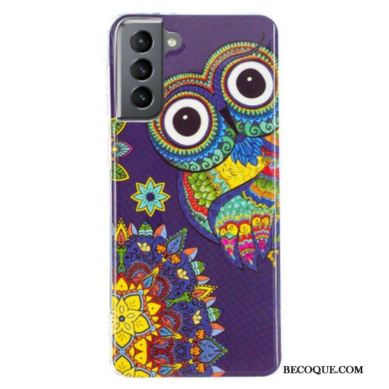 Coque Samsung Galaxy S21 FE Hibou Mandala Fluorescente