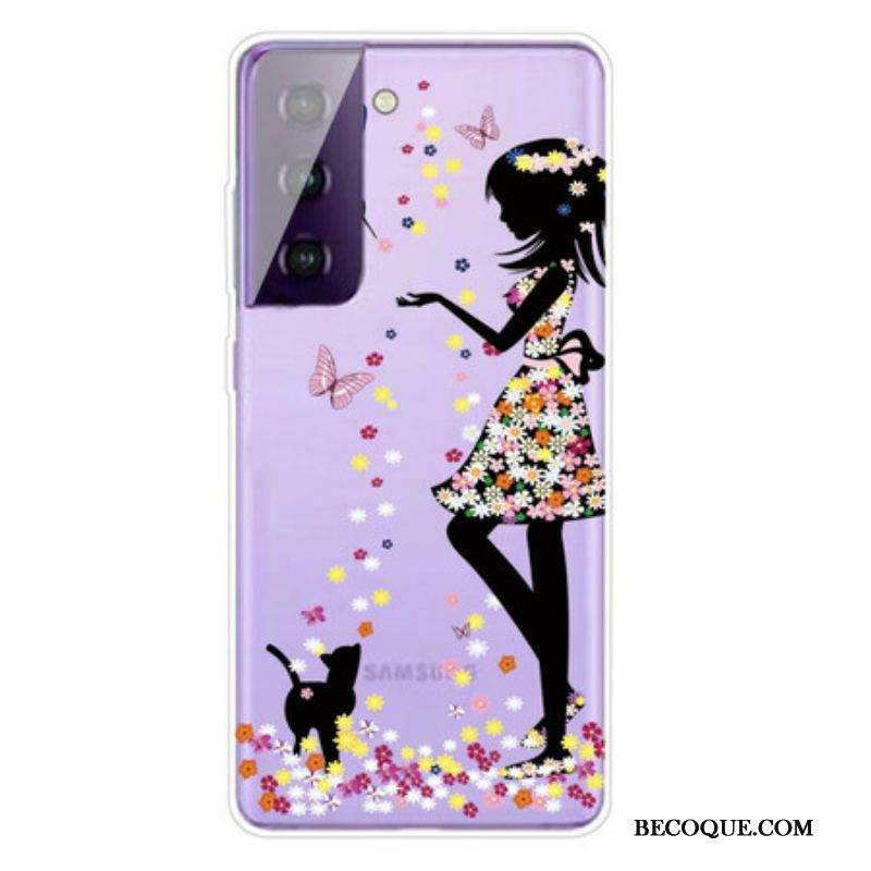 Coque Samsung Galaxy S21 FE Jolie Tête Fleurie