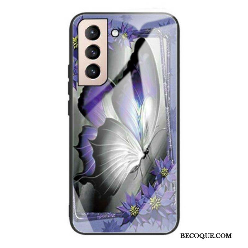 Coque Samsung Galaxy S21 FE Verre Trempé Papillon Violet