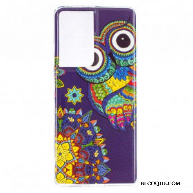 Coque Samsung Galaxy S21 Ultra 5G Hibou Mandala Fluorescente