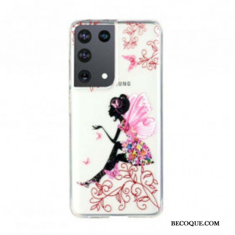 Coque Samsung Galaxy S21 Ultra 5G Transparente Fée Fleurie