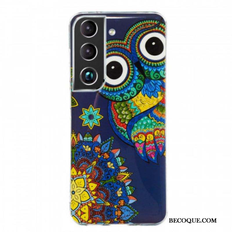 Coque Samsung Galaxy S22 5G Hibou Mandala Fluorescente