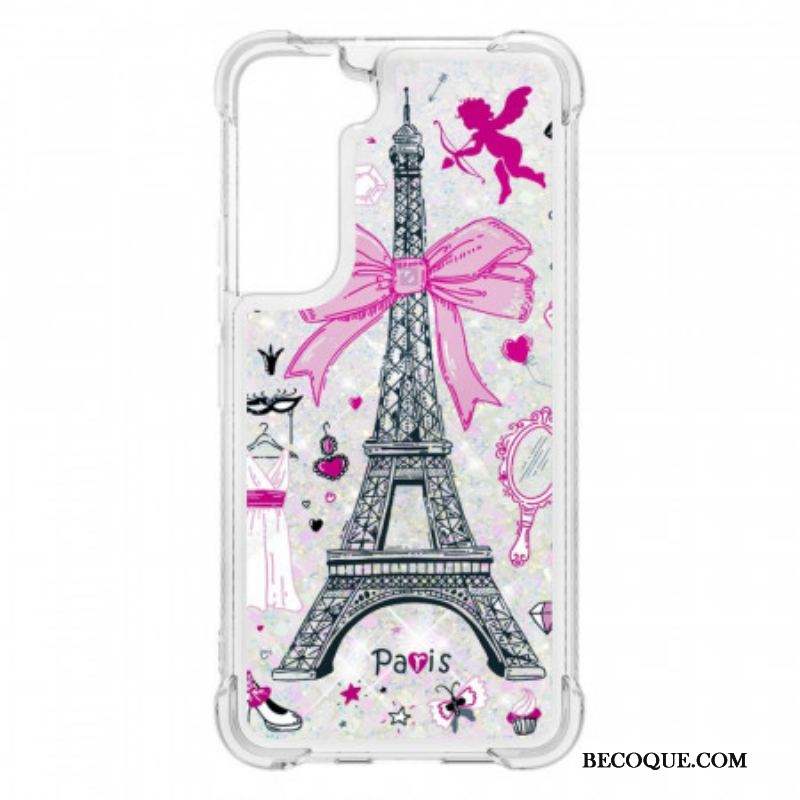 Coque Samsung Galaxy S22 5G La Tour Eiffel Paillettes