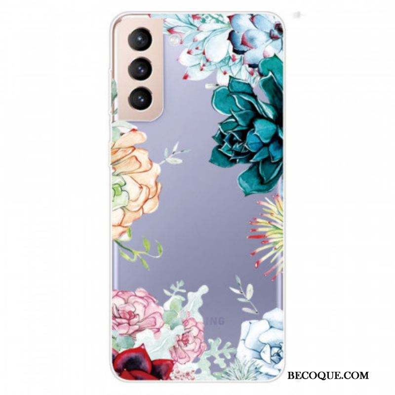 Coque Samsung Galaxy S22 5G Transparente Fleurs Aquarelle