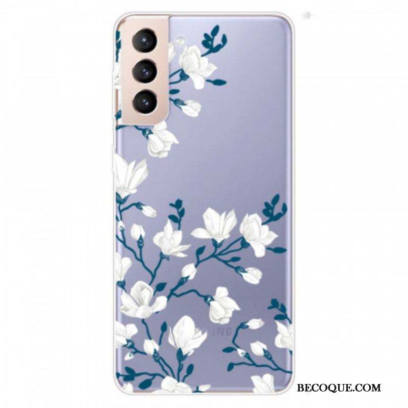 Coque Samsung Galaxy S22 5G Transparente Fleurs Blanches