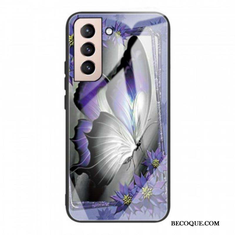 Coque Samsung Galaxy S22 5G Verre Trempé Papillon Violet