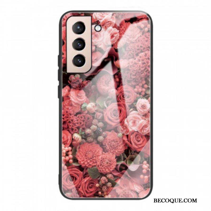 Coque Samsung Galaxy S22 5G Verre trempé Fleurs Roses