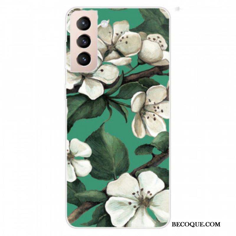 Coque Samsung Galaxy S22 Plus 5G Fleurs Blanches Peintes