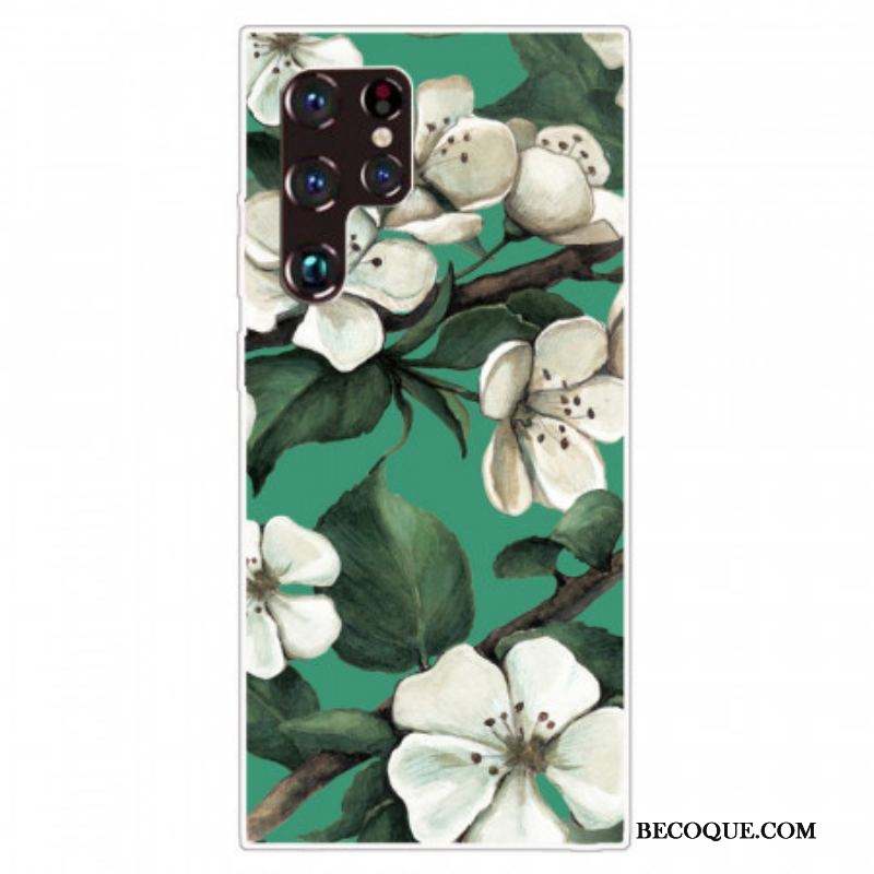 Coque Samsung Galaxy S22 Ultra 5G Fleurs Blanches Peintes