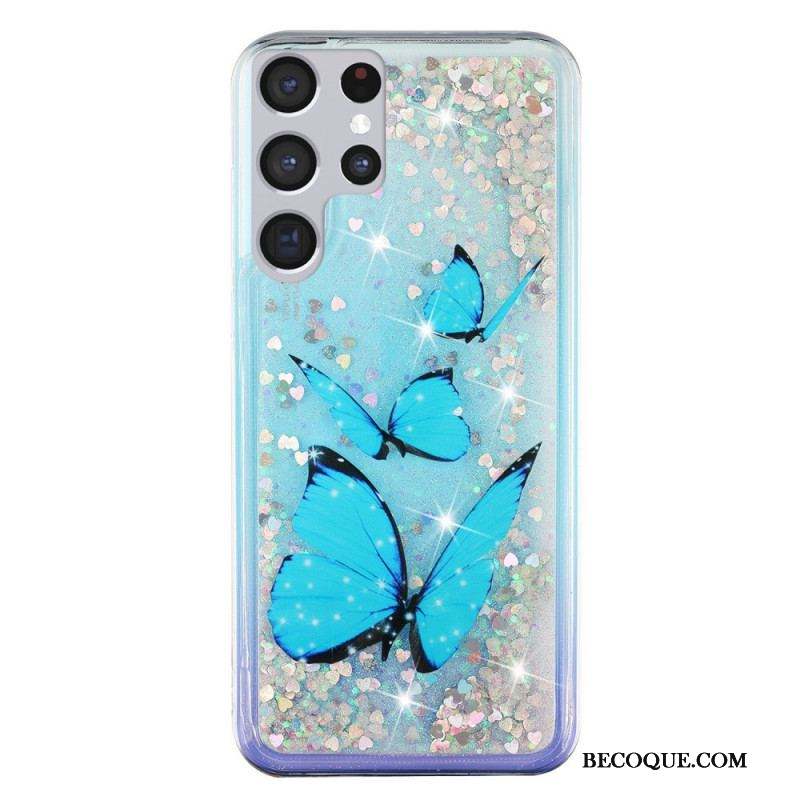 Coque Samsung Galaxy S22 Ultra 5G Paillettes Papillons