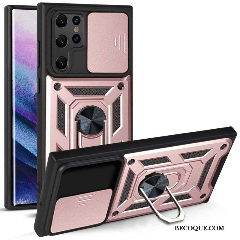 Coque Samsung Galaxy S22 Ultra 5G Support et Protège-Lentilles Design