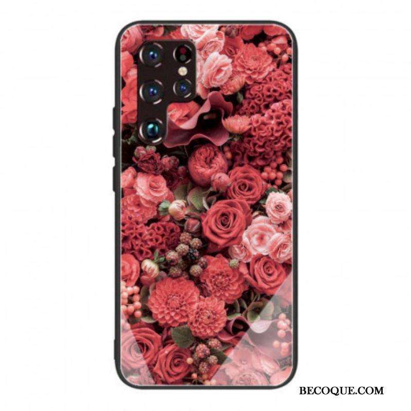 Coque Samsung Galaxy S22 Ultra 5G Verre trempé Fleurs Roses