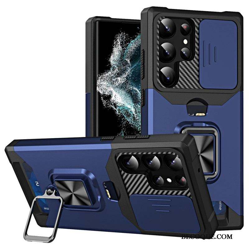 Coque Samsung Galaxy S23 Ultra 5G Protège Lentilles, Porte-Carte et Support