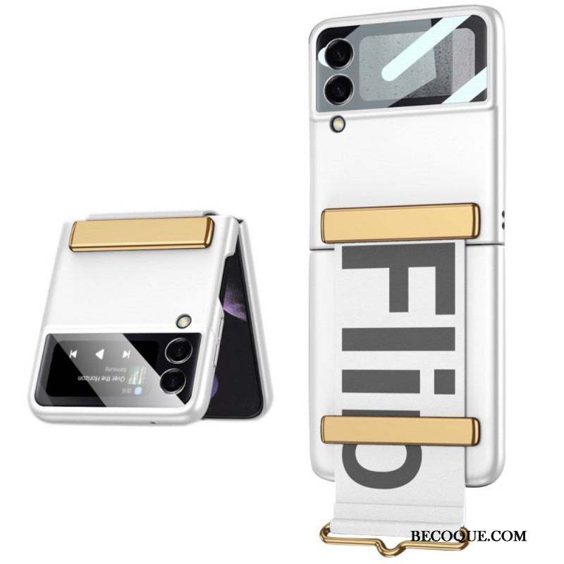 Coque Samsung Galaxy Z Flip 3 5G Verre Trempé et Sangle Lettres GKK