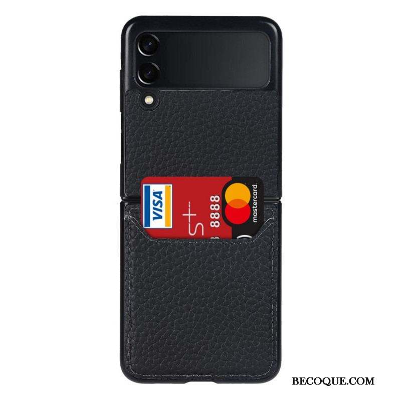 Coque Samsung Galaxy Z Flip 3 5G Véritable Cuir Litchi Porte-Carte