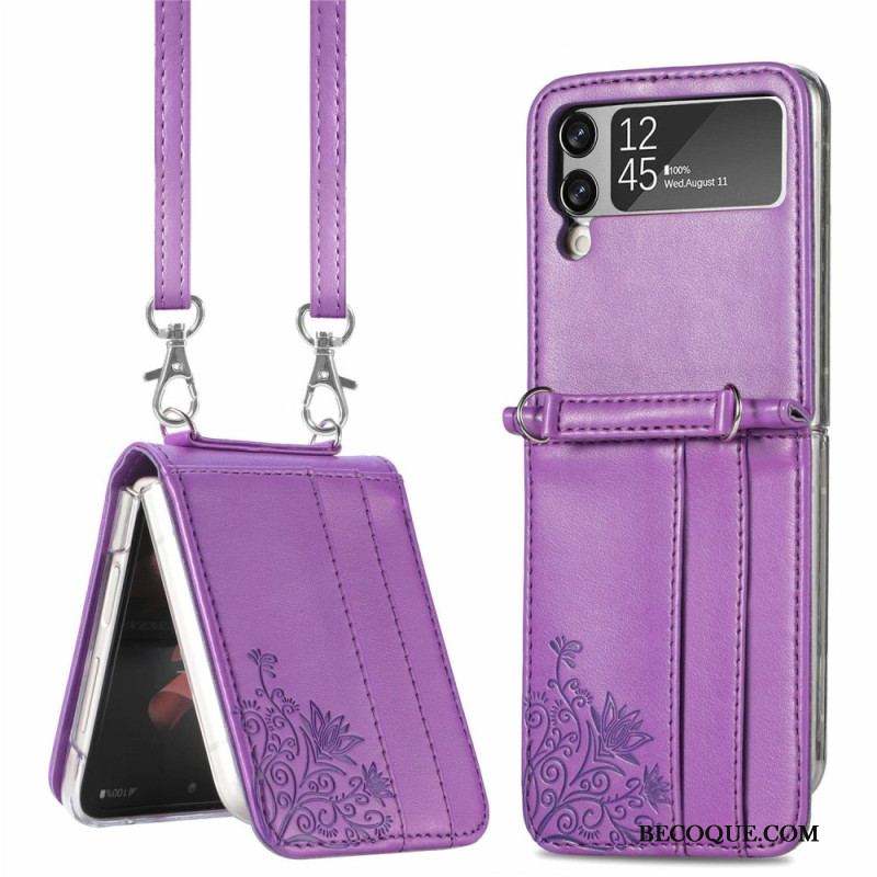 Coque Samsung Galaxy Z Flip 4 Fleurs à Bandoulière