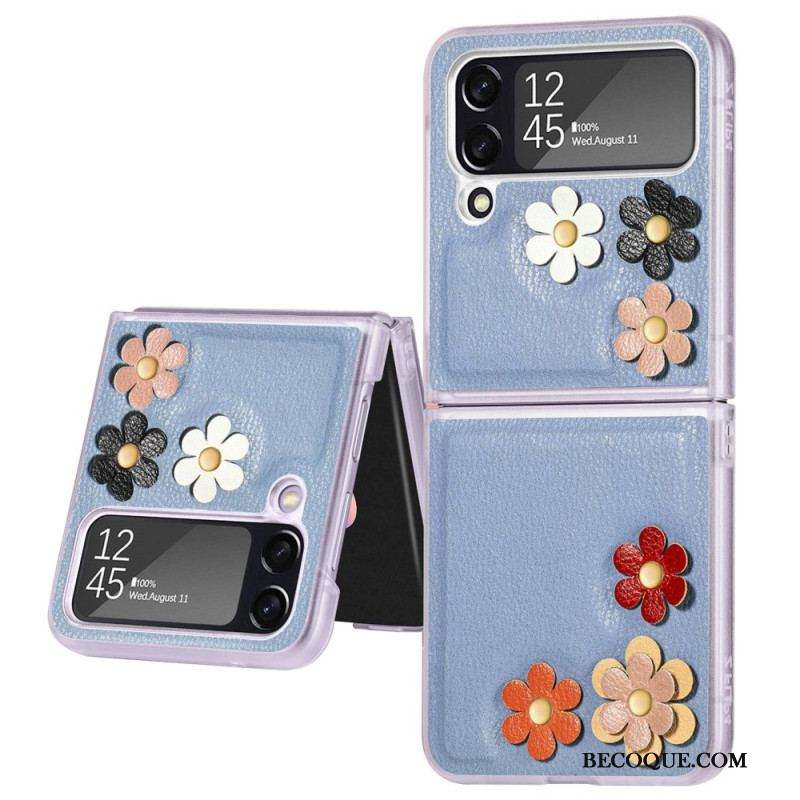 Coque Samsung Galaxy Z Flip 4 Simili Cuir Fleurs