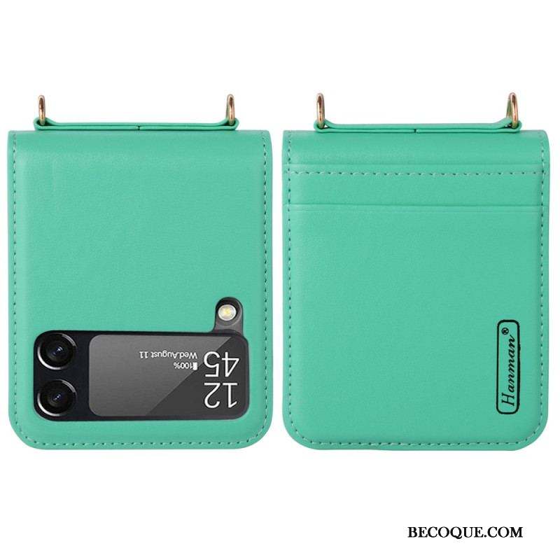 Coque Samsung Galaxy Z Flip 4 Style Cuir avec Lanière