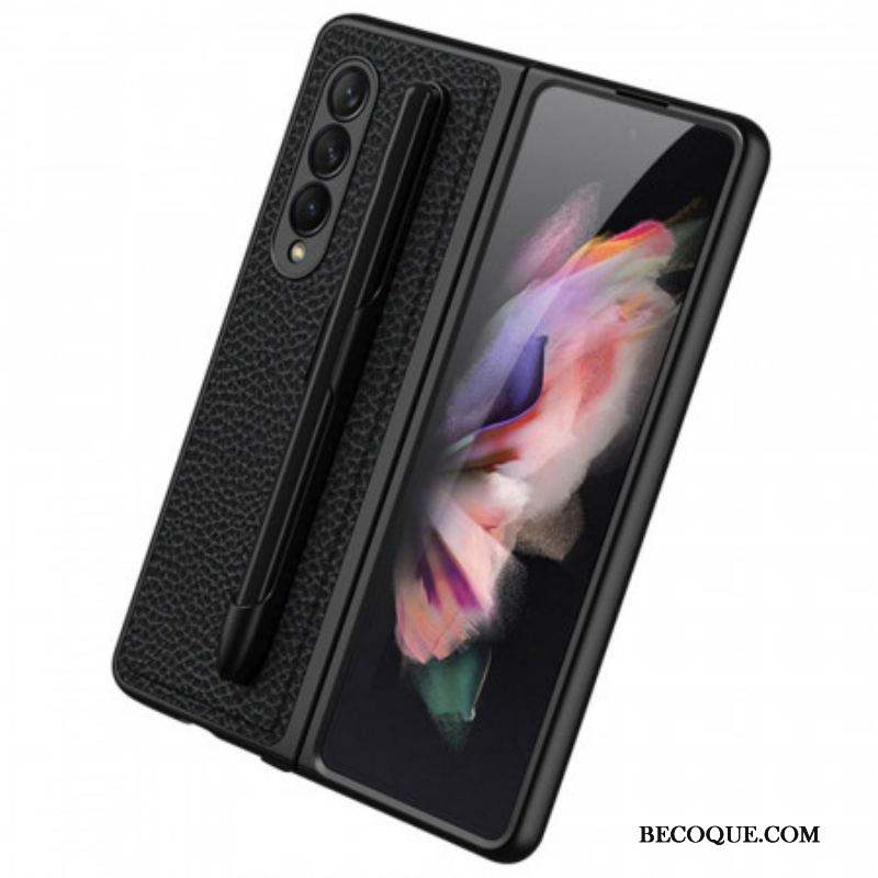 Coque Samsung Galaxy Z Fold 3 5G Cuir Litchi Porte-Stylet GKK