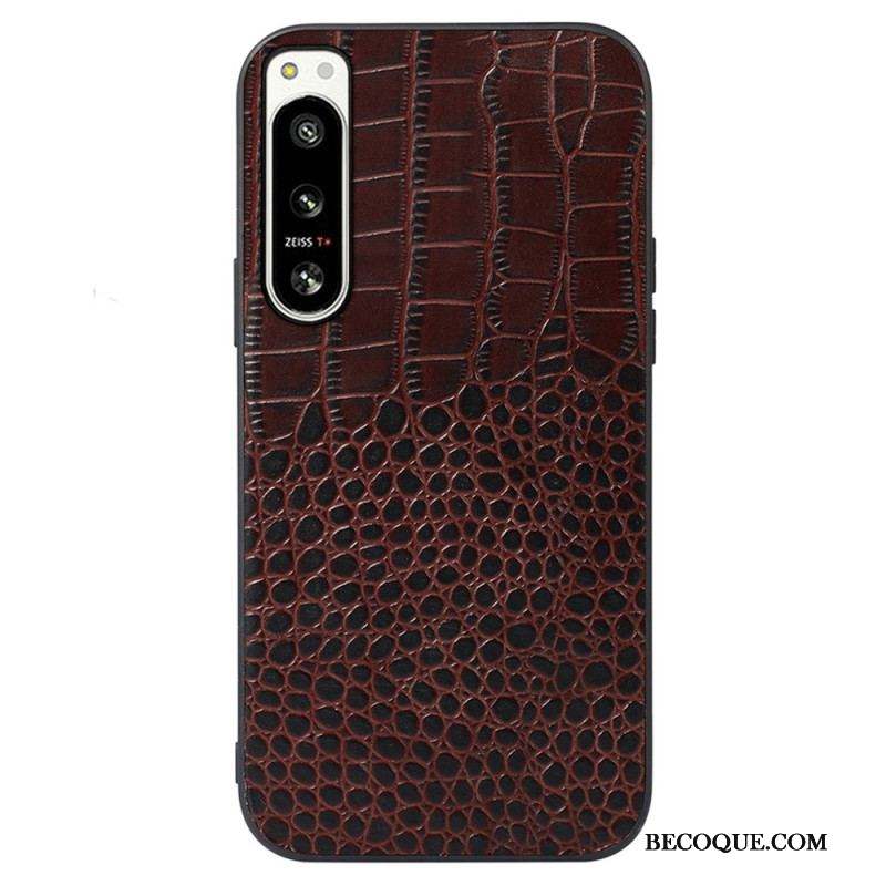 Coque Sony Xperia 5 IV Cuir Véritable Texture Crocodile