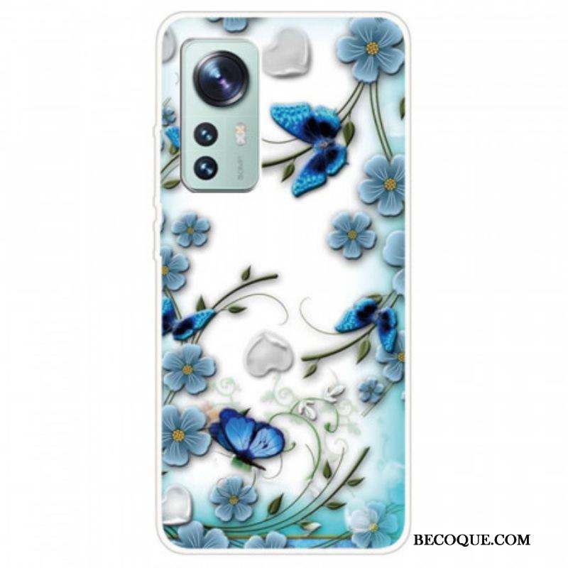 Coque  Xiaomi 12 / 12X  Fleurs et Papillons Bleus