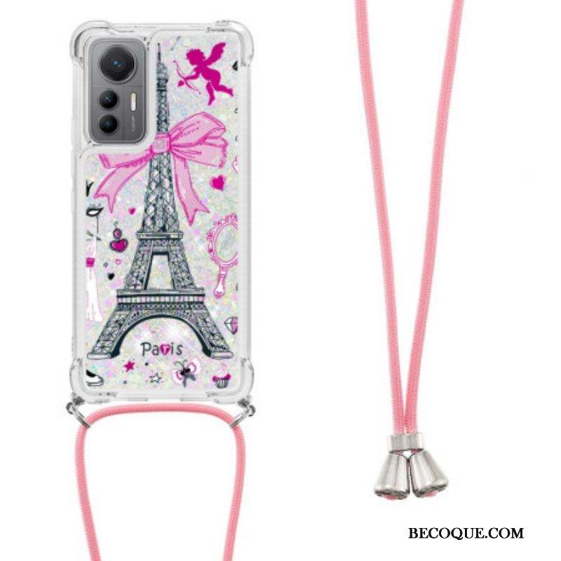 Coque Xiaomi 12 Lite à Cordon Paillettes Tour Eiffel