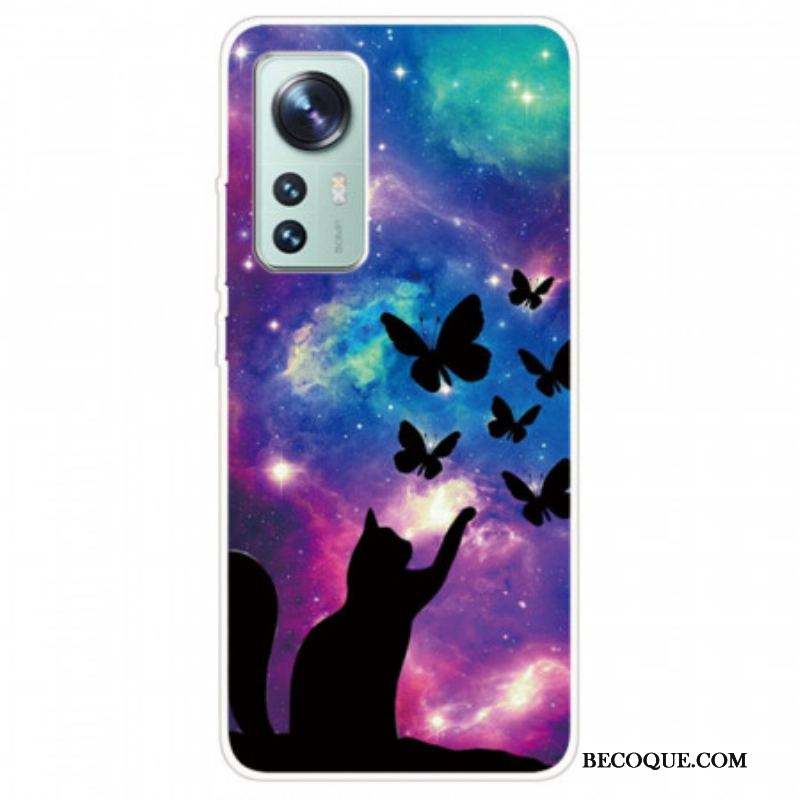 Coque Xiaomi 12 Pro Silicone Chat et Papillons