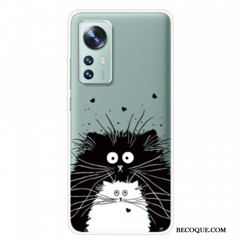 Coque Xiaomi 12 Pro Silicone Chats Noir et Blanc