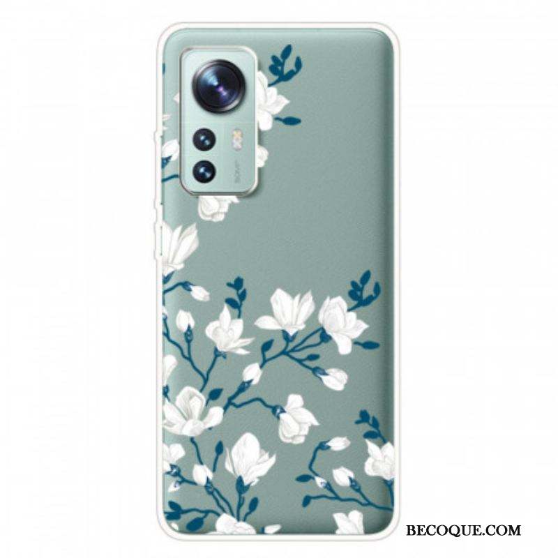 Coque Xiaomi 12 Pro Silicone Fleurs Blanches