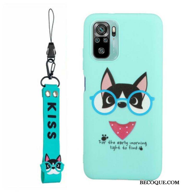 Coque Xiaomi Redmi Note 10/10S/Poco M5s Chien avec Lanière Kiss