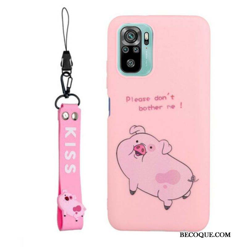 Coque Xiaomi Redmi Note 10/10S/Poco M5s Cochon avec Lanière Kiss