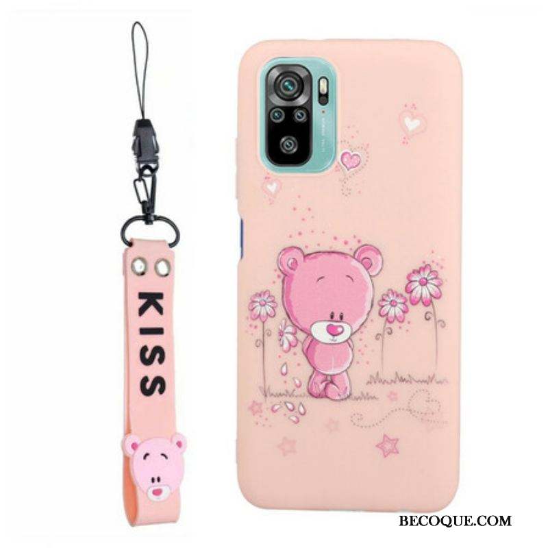 Coque Xiaomi Redmi Note 10/10S/Poco M5s Ourson avec Lanière