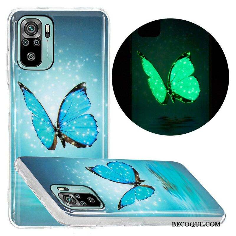 Coque Xiaomi Redmi Note 10/10S/Poco M5s Papillon Bleu Fluorescente