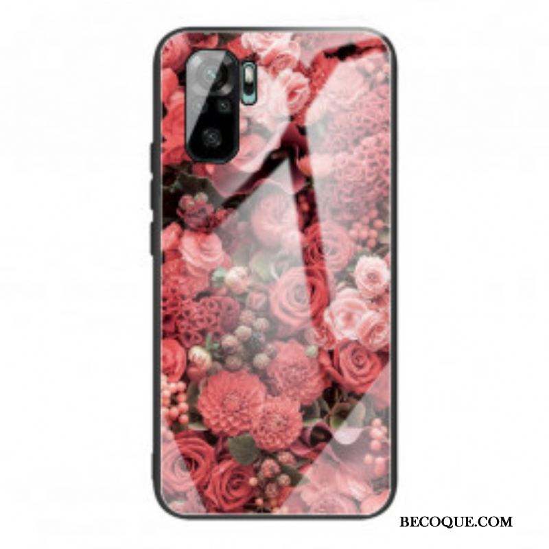 Coque Xiaomi Redmi Note 10/10S/Poco M5s Verre trempé Fleurs Roses