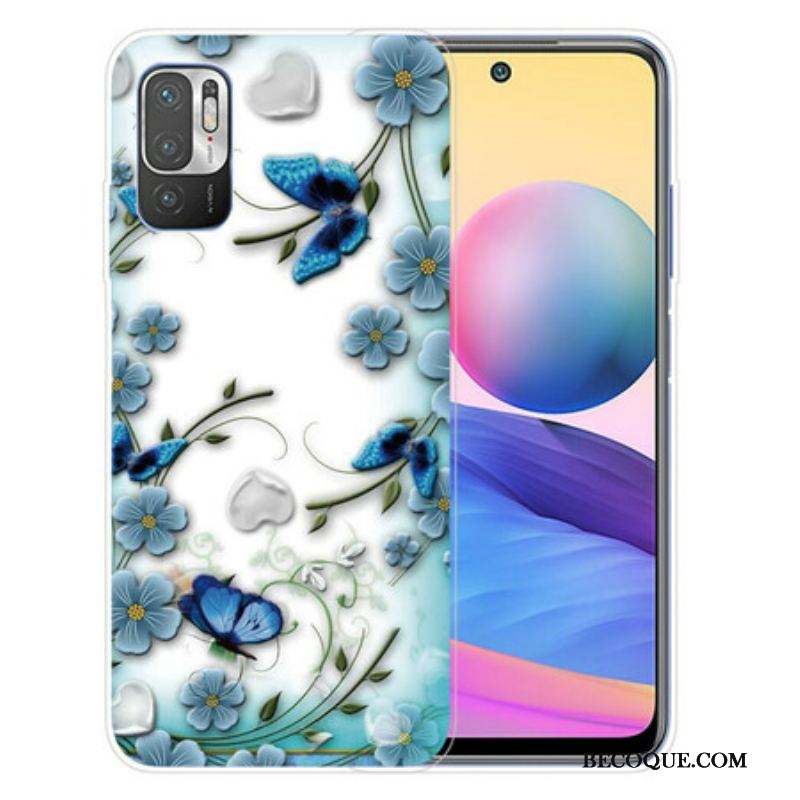 Coque Xiaomi Redmi Note 10 5G / Poco M3 Pro 5G Papillons et Fleurs Rétros