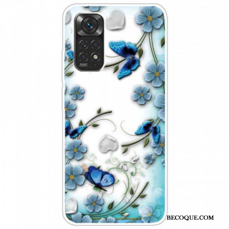 Coque Xiaomi Redmi Note 11 / 11s Transparente Papillons et Fleurs Rétros