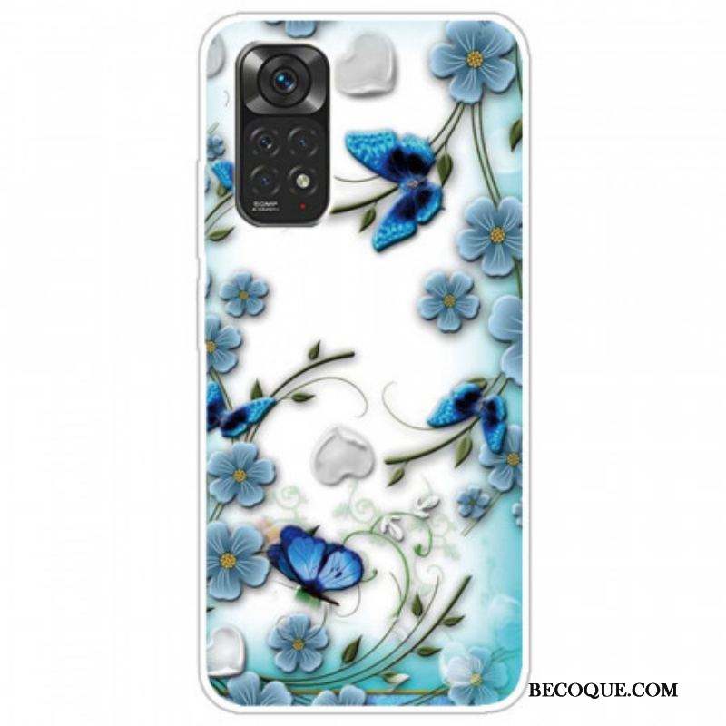 Coque Xiaomi Redmi Note 11 Pro / Note 11 Pro 5G Papillons et Fleurs Rétros