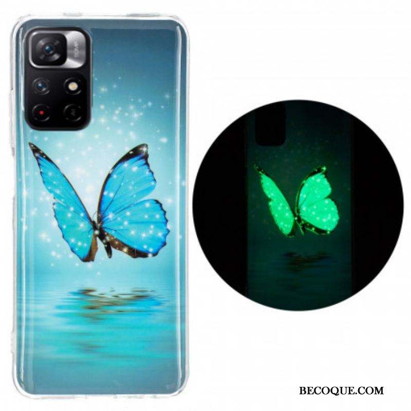 Coque Xiaomi Redmi Note 11 Pro Plus 5G Papillon Bleu Fluorescente