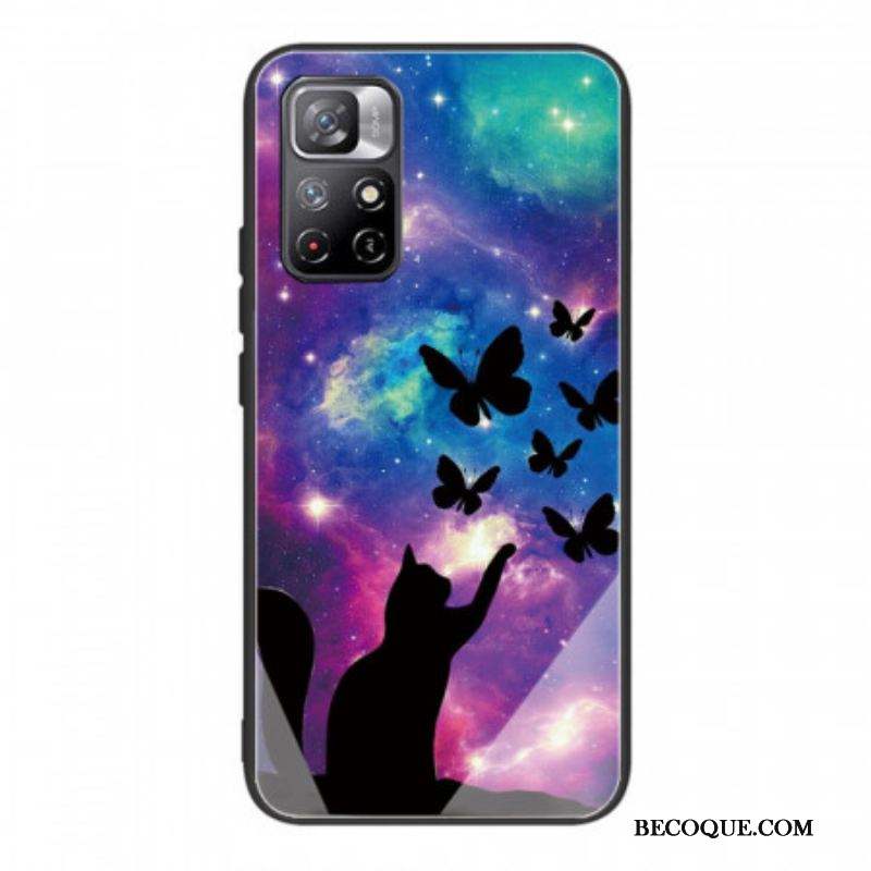 Coque Xiaomi Redmi Note 11 Pro Plus 5G Verre Trempé Chat et Papillons Dans l'Espace